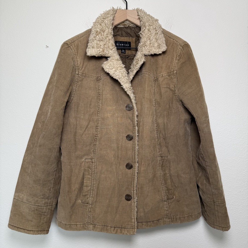 VTG 90s y2k Braetan Women Sherpa Lined Corduroy Jacket‎ Large Brown Western Boho